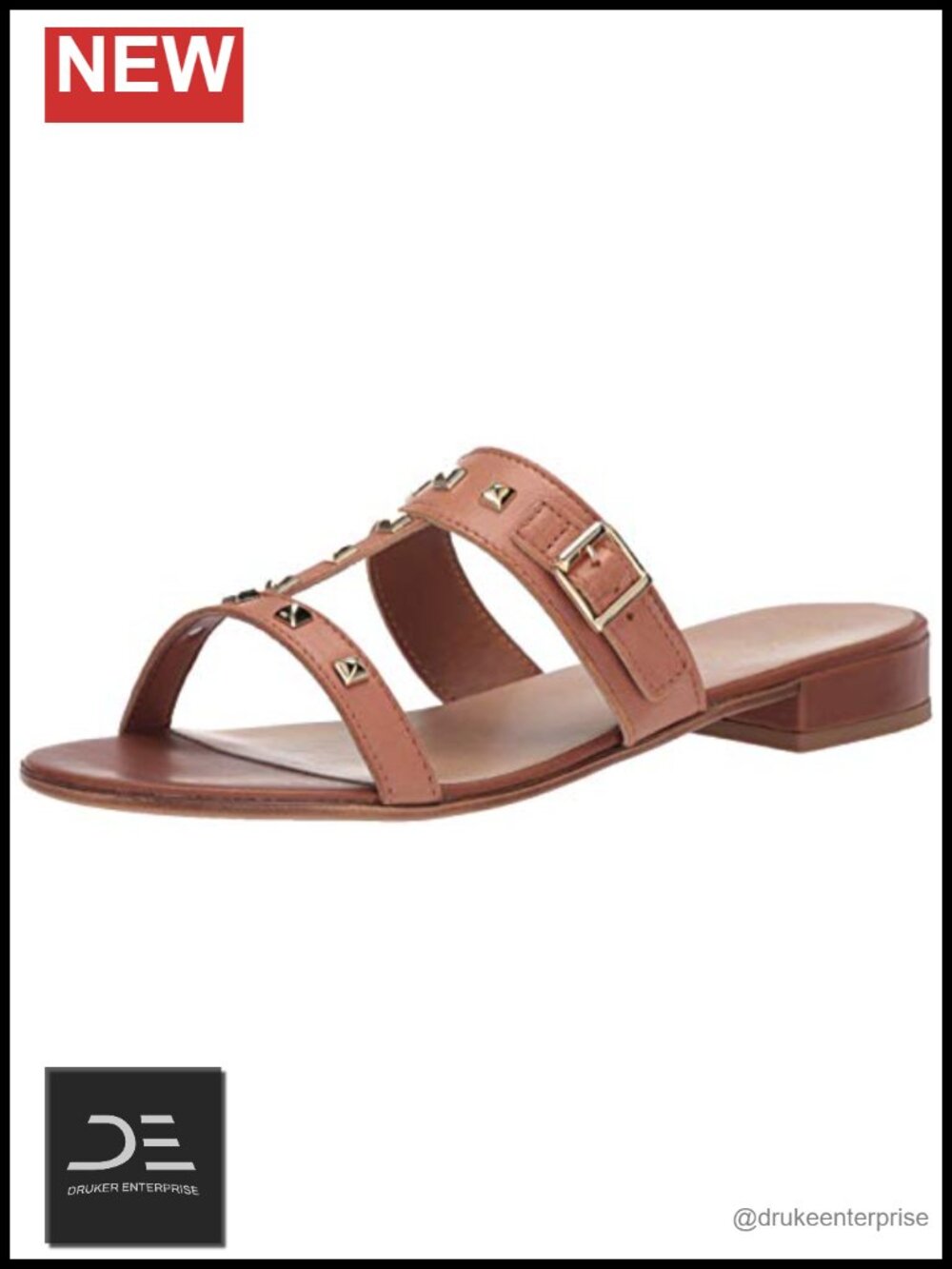 Bella Vita Women's Eli Italy Leather Studded Slide Sandals 1" Block Heel
